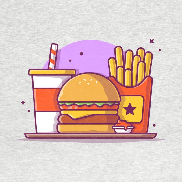 Burger, French fries And Soft Drink Cartoon Vector Icon Illustration by Catalyst Labs